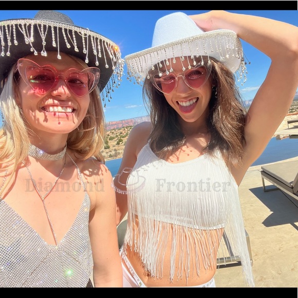 Black cowboy hat with rhinestone fringe Diamond cowgirl hat - Picture 3 of 4